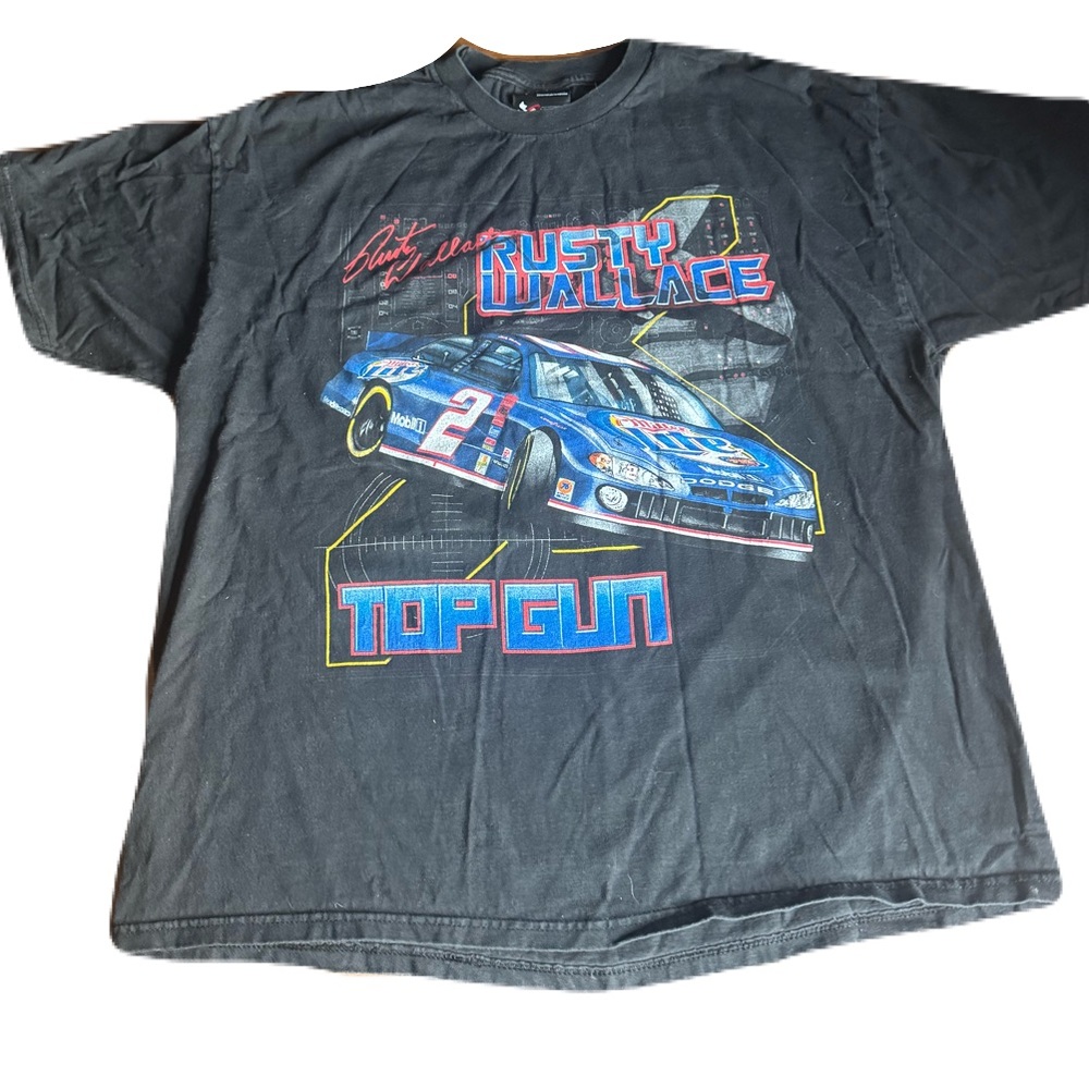 Vintage Rusty Wallace TOP GUN NASCAR Racing Shirt Short Sleeve Black Size L